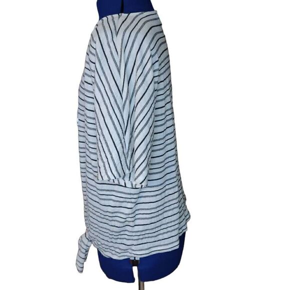 Nine West Women's Striped Bateau Neckline Tie knot Hem Shirt White Medium - Picture 2 of 13